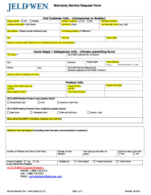 Jeld Wen Warranty Claim  Form