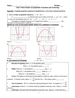 Notes Packet on Quadratic Functions and Factoring  Form