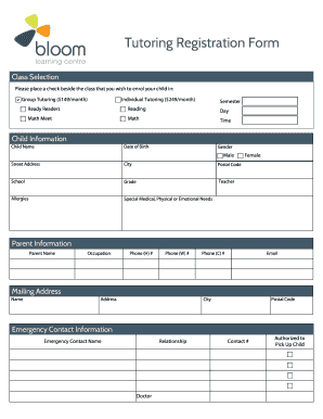 Tutoring Registration Form