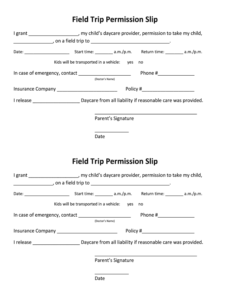 Field Trip Permission Slip DaycareAnswers Com  Form