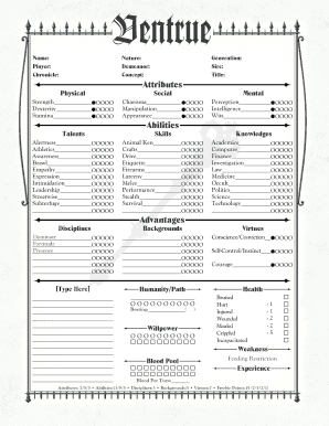 Vampire the Requiem Character Sheet  Form