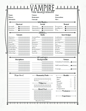 Doundrella's Vampire: The Masquerade Character Sheet (Blank)