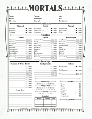 Mortals Character Sheet  Form