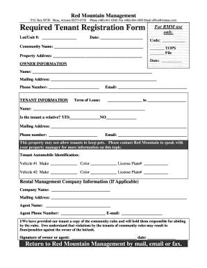 Tenant Registration Form PDF