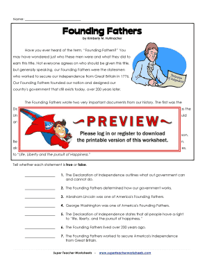 Founding Fathers Worksheet PDF  Form