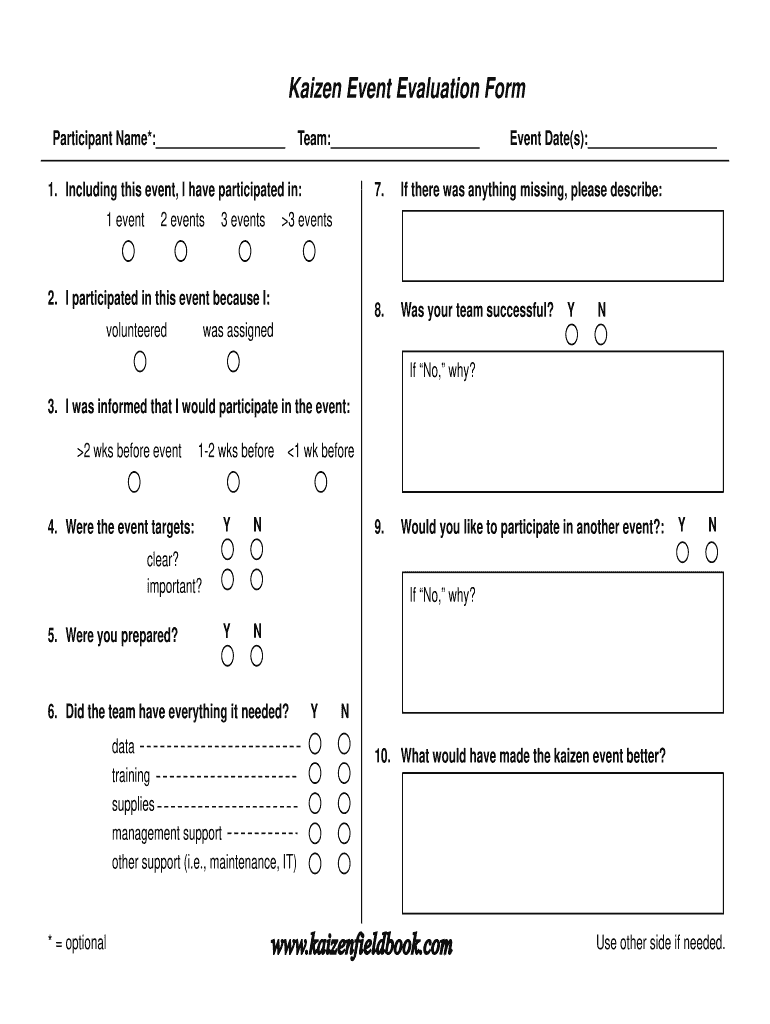 Microsoft PowerPoint Kaizen Event Evaluation Form Kaizenfieldbook Compatibility Mode