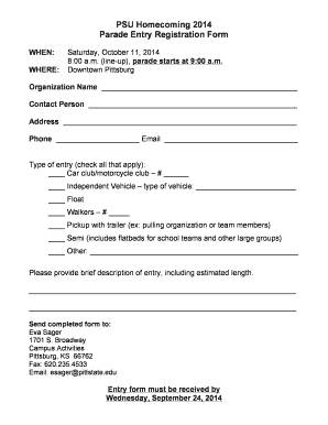 Parade Sign Up Sheet  Form