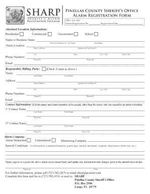 Pinellas County Alarm Permit  Form