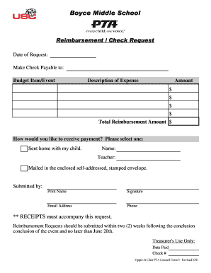 Pta Reimbursement Form