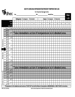 Dhec Refrigerator Temperature Log  Form