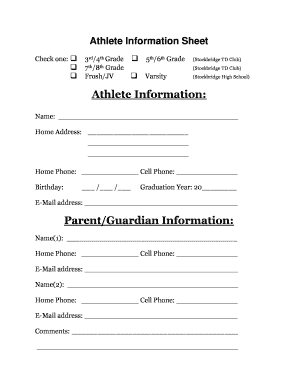 Get and Sign Athlete Information Sheet 