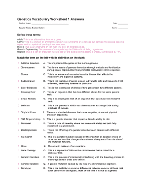 Genetics Vocabulary Matching Worksheet PDF Answer Key  Form