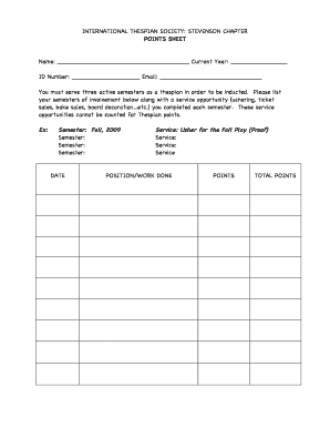 Thespian Point Sheet  Form