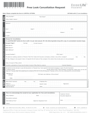 Exide Life Insurance Cancellation Form