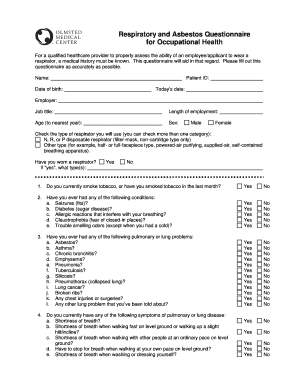  Respiratory and Asbestos Questionnaire for Occupational Health 2015