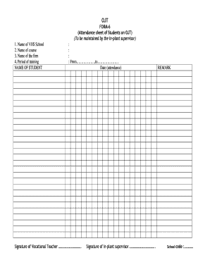 Ojt Attendance Sheet  Form