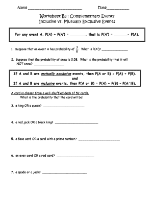 Worksheet B3 Complementary Events  Form