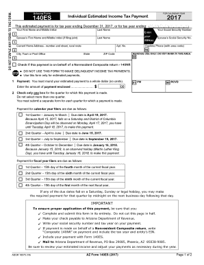 Arizona Form 140ES Individual Estimated Tax Payment