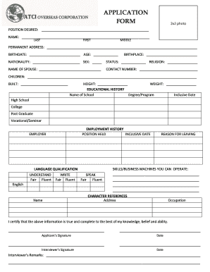 APPLICATION FORM ATCI Overseas