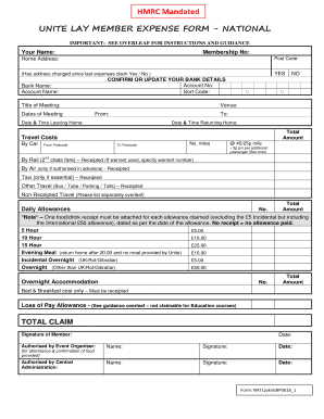 UNITE Lay Member Expense Form Unitetheunion