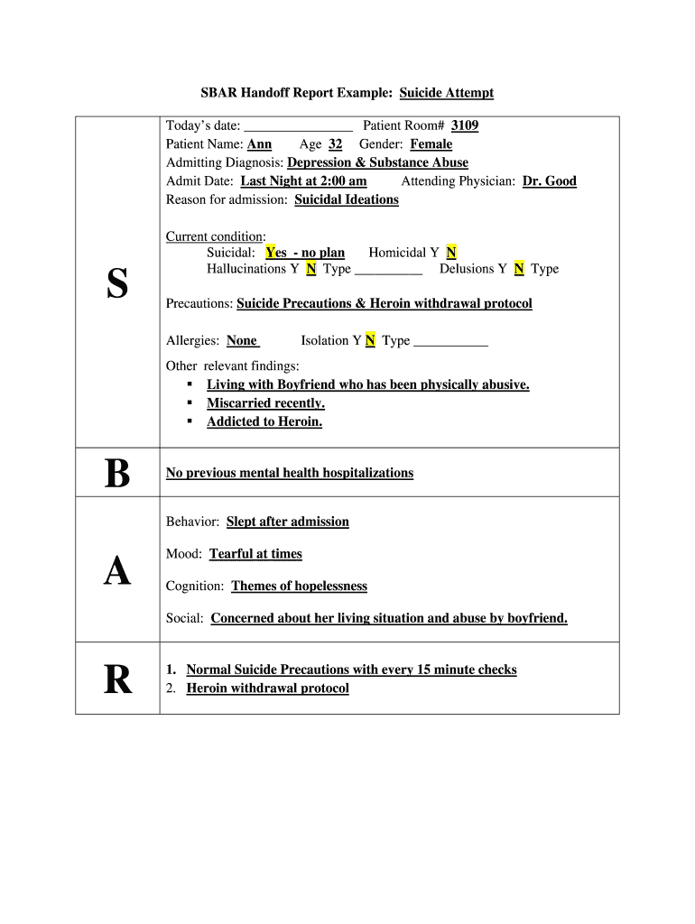 Sbar Report Example  Form