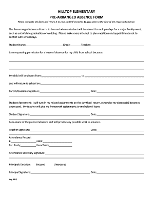 Hilltop Elementary Pre Arranged Absence Form Edmonds School Edmonds Wednet