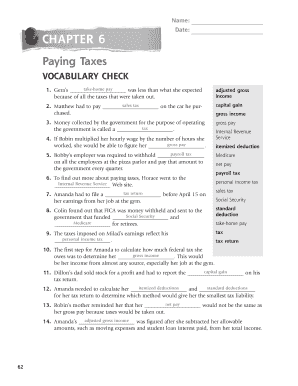 Chapter 6 Paying Taxes Vocabulary Check  Form