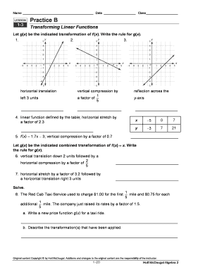 Transforming Linear Functions Worksheet