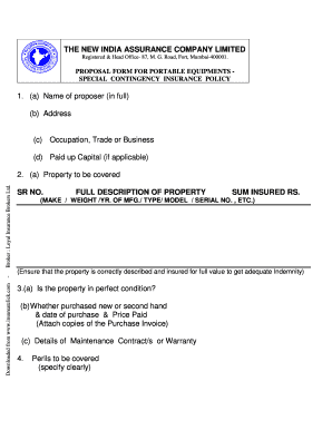 Portable Equipment Insurance Policy Wording New India Assurance  Form