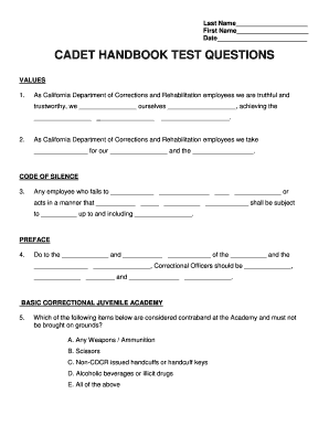 Cdcr Cadet Handbook Test Answers  Form