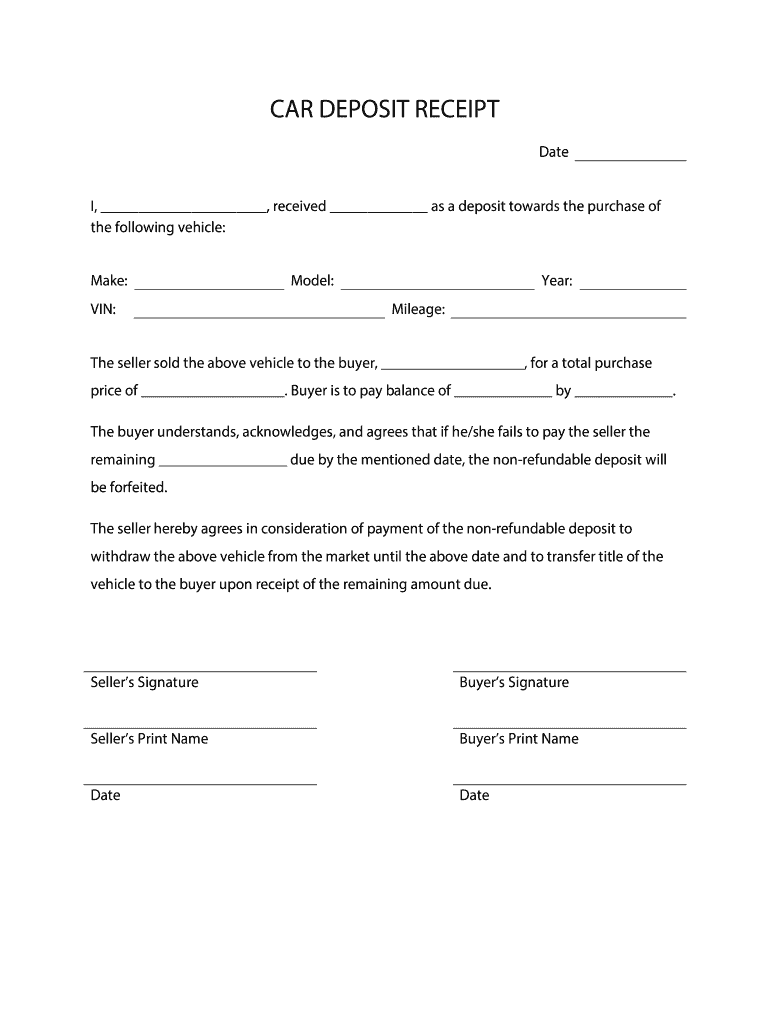 Car Deposit Receipt  Form