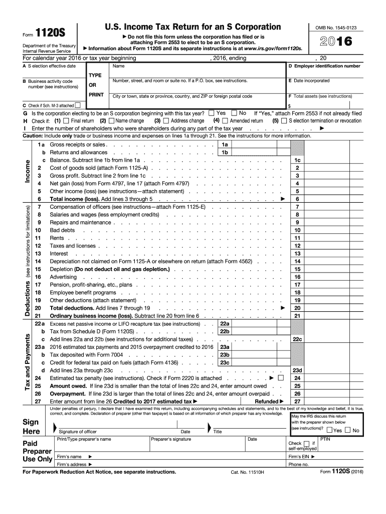  1120 S Form 2016