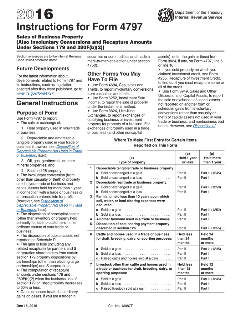  4797 Instructions  Form 2016