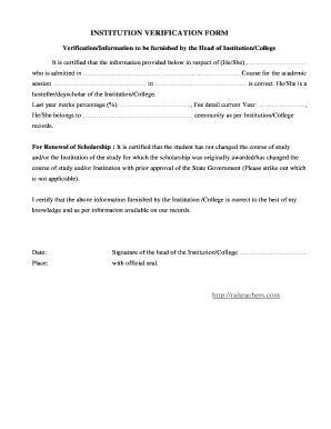 Institution Verification Form Fill Up