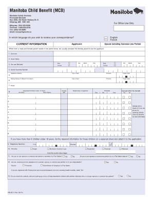 Canada Manitoba Child Benefit  Form