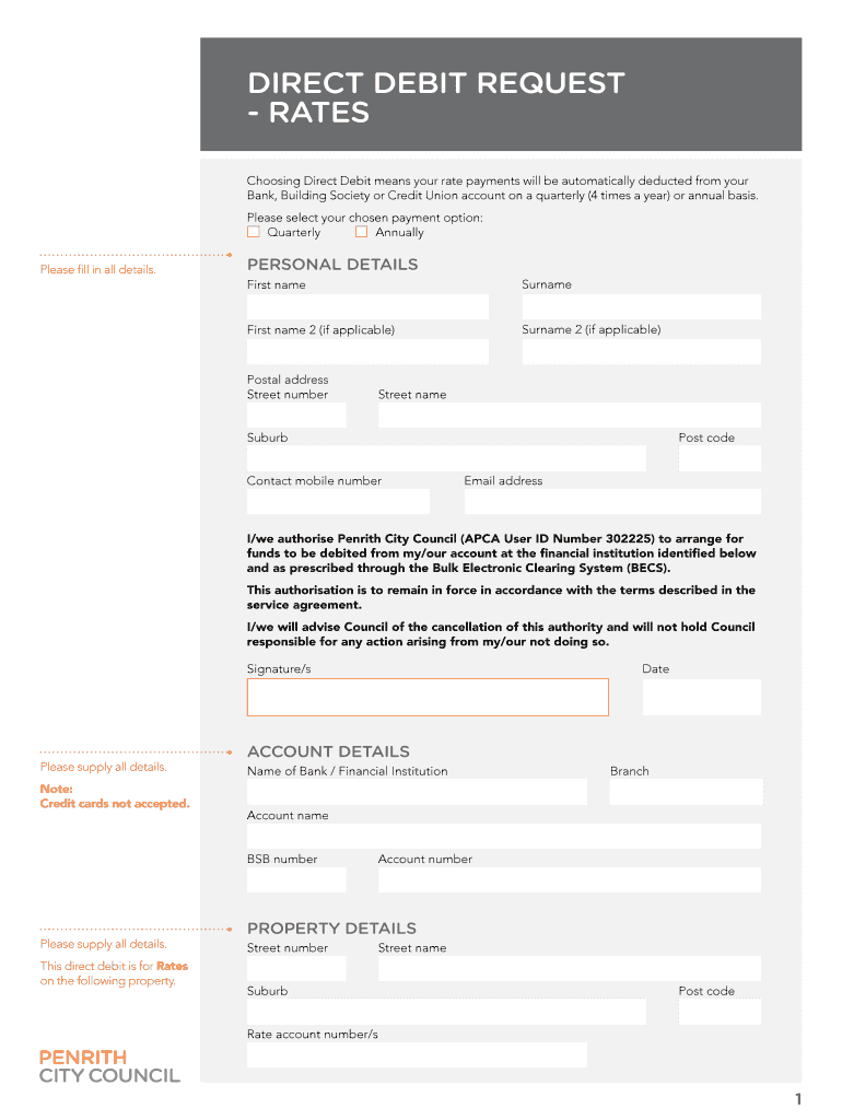 Rates by Direct Debit Form City of Penrith