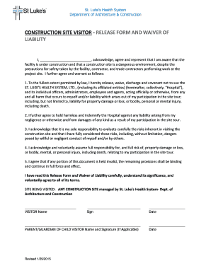 Construction Site Visitor Waiver  Form