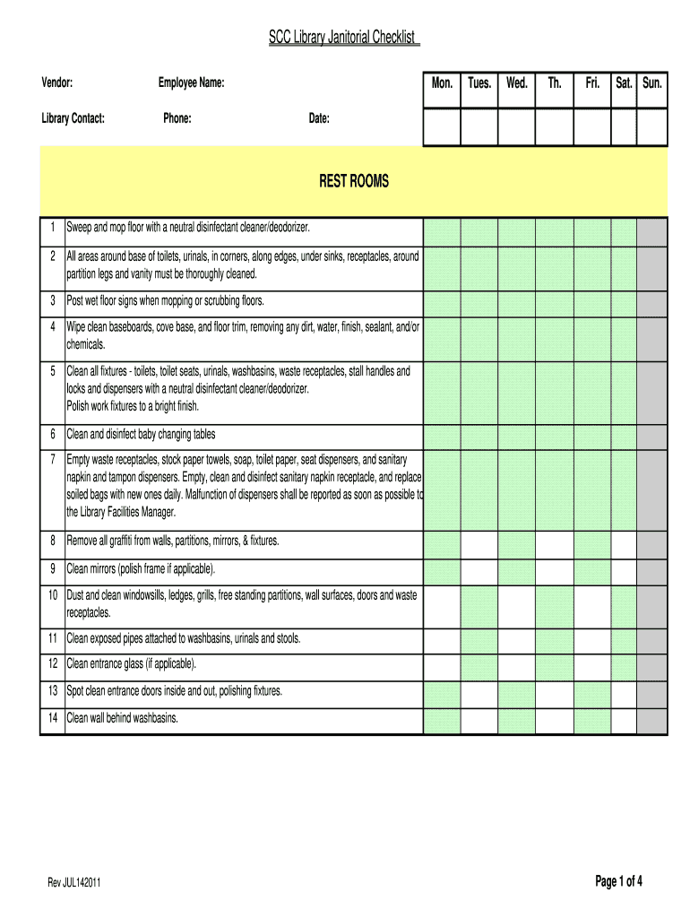  Checklist for Janitorial Duties 2011-2024