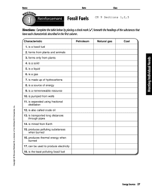 Section 1 Reinforcement Fossil Fuels Answer Key  Form