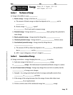 The Nature of Energy Worksheet Answers  Form