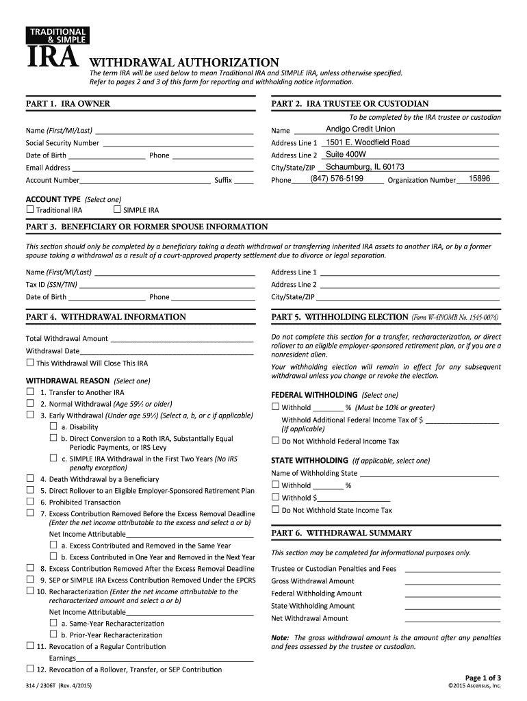 Ira Withdrawal Authorization Form