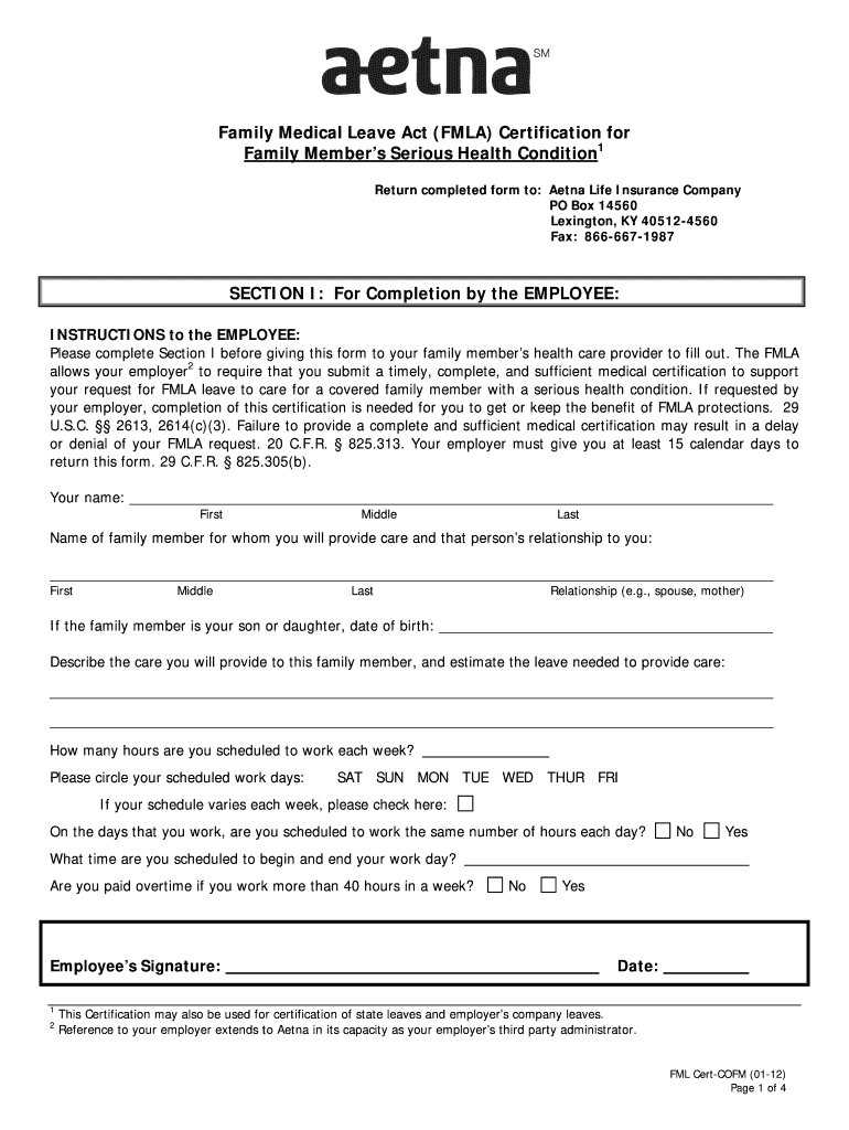  FML Certification Form Care of a Family Member 01 12 DOC 2012-2024