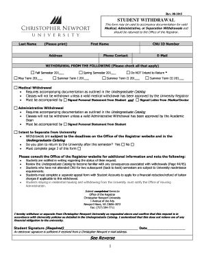  Student Withdrawal from University Form Christopher Newport Cnu 2015-2024