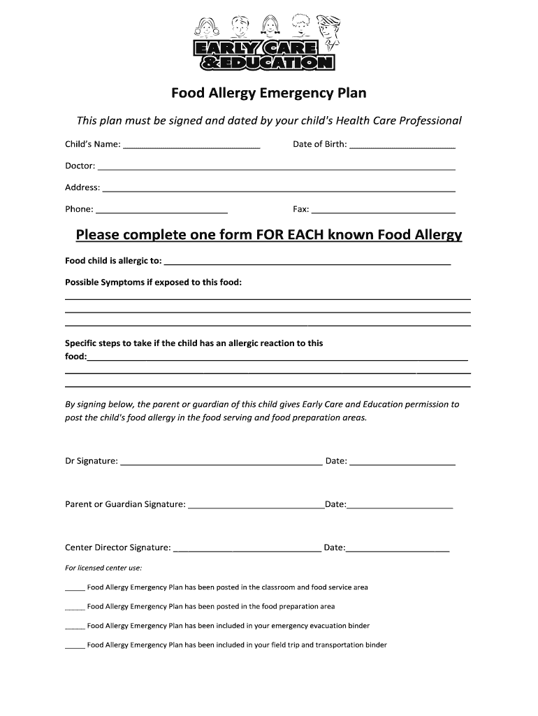 Food Allergy Emergency Plan  Form