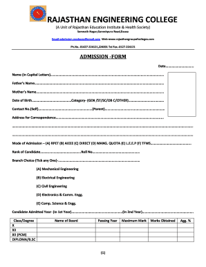 Blank Addmission Forms