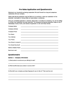 Pre Sales Questionnaire PDF  Form