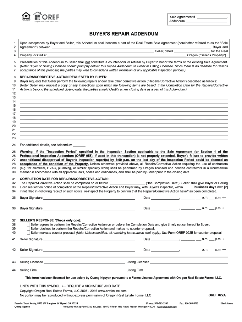 Real Estate Repair Addendum  Form