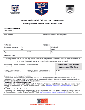 Margate Youth Football Club Pitchero  Form