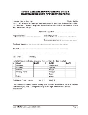 Master Guide Application Form