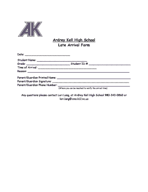 Ardrey Kell Late Arrival Form